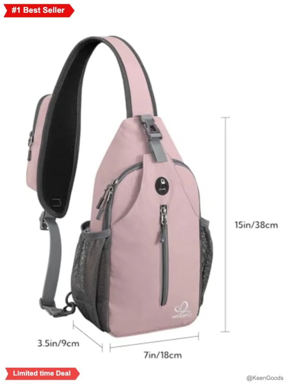 WATERFLY Crossbody Sling Backpack Nylon Hiking Travel Daypack